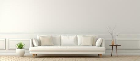 minimalistisk vit rum med soffa i scandinavian stil interiör visuell representation foto