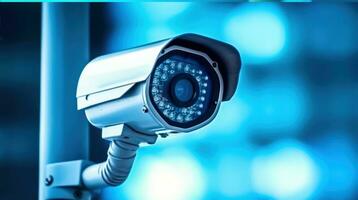 skyddande Kolla på - övervakning kamera i fokus - generativ ai foto
