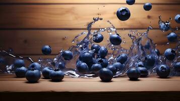 blåbär på trä- tabell foto