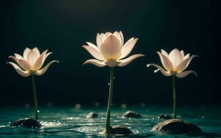 de utsökt rosa lotus blomma nedsänkt i lugn ai genererad foto
