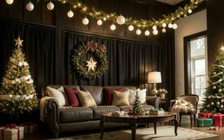omfamning de värme och glädje en mysigt levande rum dekor för en magisk jul ai genererad foto
