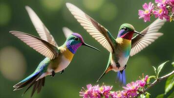 de förtjusande stunder av kolibrier sökande blomma nektar ai genererad foto