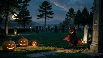 efterhängsen halloween i de läskigt kyrkogård ai genererad foto