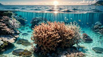 fängslande koraller mitt i omfattande under vattnet himmel ai genererad foto