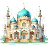 hus anime stil, hus muslim arkitektur vit bakgrund hög kvalitet ai bild genererad foto