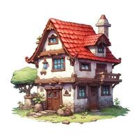 hus anime stil, hus röd bricka vit bakgrund hög kvalitet ai bild genererad foto