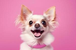 söt hund på rosa bakgrund, ai genererad foto