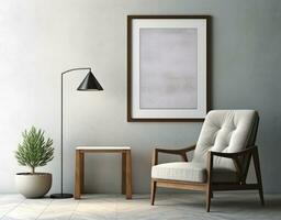 minimalistisk levande rum med ram attrapp foto