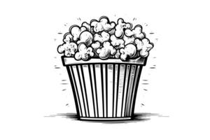 popcorn i låda gravyr bläck vektor illustration , linje konst. foto
