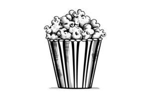 popcorn i låda gravyr bläck vektor illustration , linje konst. foto