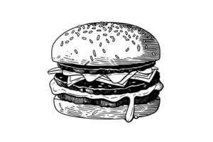 burger gravyr stil konst. hand dragen vektor illustration av hamburgare. foto