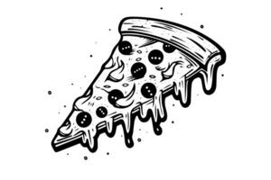 skiva av pizza hand dragen gravyr stil vektor illustration. foto