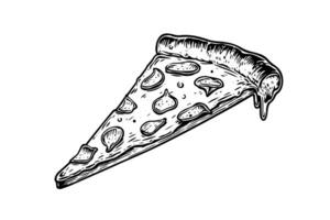 skiva av pizza hand dragen gravyr stil vektor illustration. foto