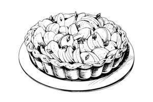 äpple paj hand dragen gravyr stil vektor illustration foto