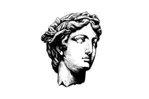 antik staty huvud av grekisk skulptur skiss gravyr stil vektor illustration. foto