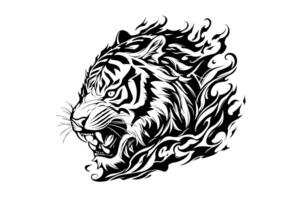 tiger maskot sport eller tatuering design. svart och vit vektor illustration logotyp tecken konst. foto