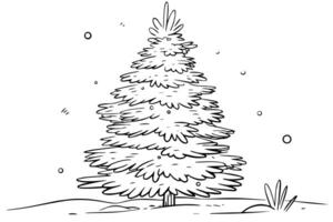 jul träd vektor illustration. hand ritade, gravyr, bläck, skiss. foto