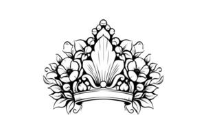 hand dragen blomma krona bläck skiss. årgång graverat vektor illustration. foto