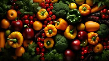 bakgrund av olika typer av färsk grönsaker foto