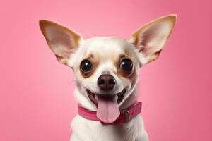 söt hund på rosa bakgrund, ai genererad foto
