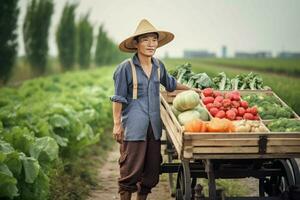 asiatisk man skörda. generera ai foto