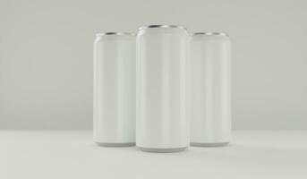 aluminium burkar på en vit bakgrund, attrapp för soda, öl och energi dryck, 3d tolkning bild foto