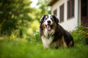 porträtt av en Lycklig utomhus- sommar hund generativ ai foto