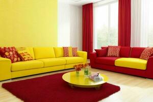 modern levande rum design med bekväm soffa och elegant dekoration foto