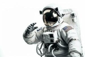 astronaut i Plats kostym på vit bakgrund. generativ ai foto