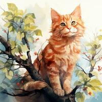 katt på gren konst illustration foto