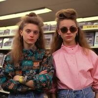generativ ai, tonåring porträtt i stil 90s eller 80-tal, retro mode, årgång färger foto