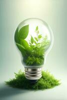 grön begrepp grön ljus Glödlampa med grön liv och miljö foto