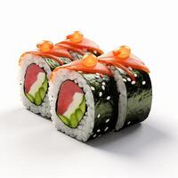 ai generativ hög kvalitet av 3d stil design av futomaki sushi med vit bakgrund foto