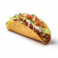 ai generativ 3d design av utsökt tacos i vit bakgrund foto