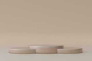 3d beige minimal bakgrund med geometrisk podium, stå, piedestal. trendig grafisk design. gyllene runda element, minimal former foto