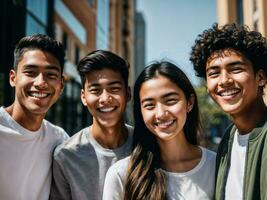 Foto av grupp Tonårs fräsch studerande på universitet, generativ ai