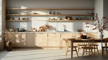 trä- kök hus i eftermiddag ai generativ foto
