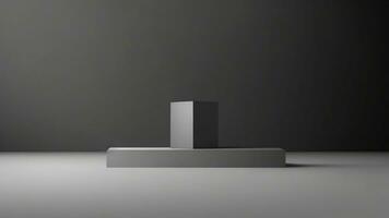 3d framställa av en svart piedestal eller podium på en grå bakgrund, kub visa ai genererad foto