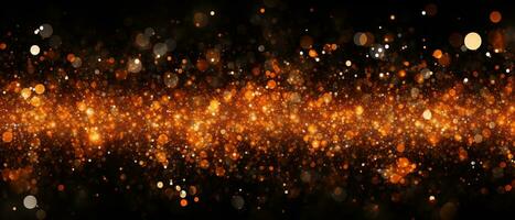abstrakt halloween eller tacksägelse fest inbjudan med glitter och pärlar på orange och svart bakgrund. generativ ai foto
