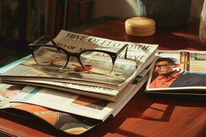 tidningar på tabell med glasögon. foto