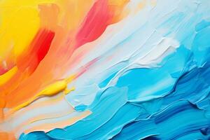 abstrakt akryl konst. målning, bakgrund, skriva ut, digital papper. orange, gul, blå, röd. ai genererad foto