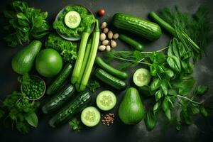 friska grön mat grönsaker. generera ai foto