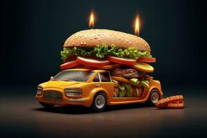 burger på bil mörk bakgrund foto