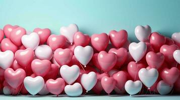 skön kärlek bakgrund av uppblåsbar hjärtan av hjärtformade ballonger för de Semester av Allt älskare, hjärtans dag foto
