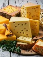 ost samling, olika typer av ost med örter närbild foto