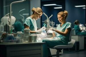 kvinnor tandläkare arbetssätt i ett kontor foto