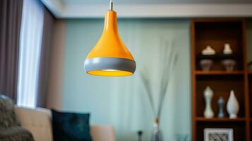 modern hängande lampa i levande rum. aning för interiör design. generativ ai foto