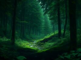 idyllisk dagsljus skog landskap, ai generativ foto