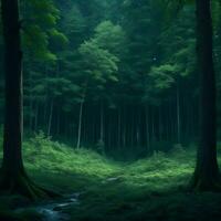 idyllisk dagsljus skog landskap, ai generativ foto