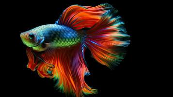 en färgrik betta fisk isolerat på svart bakgrund. generativ ai foto